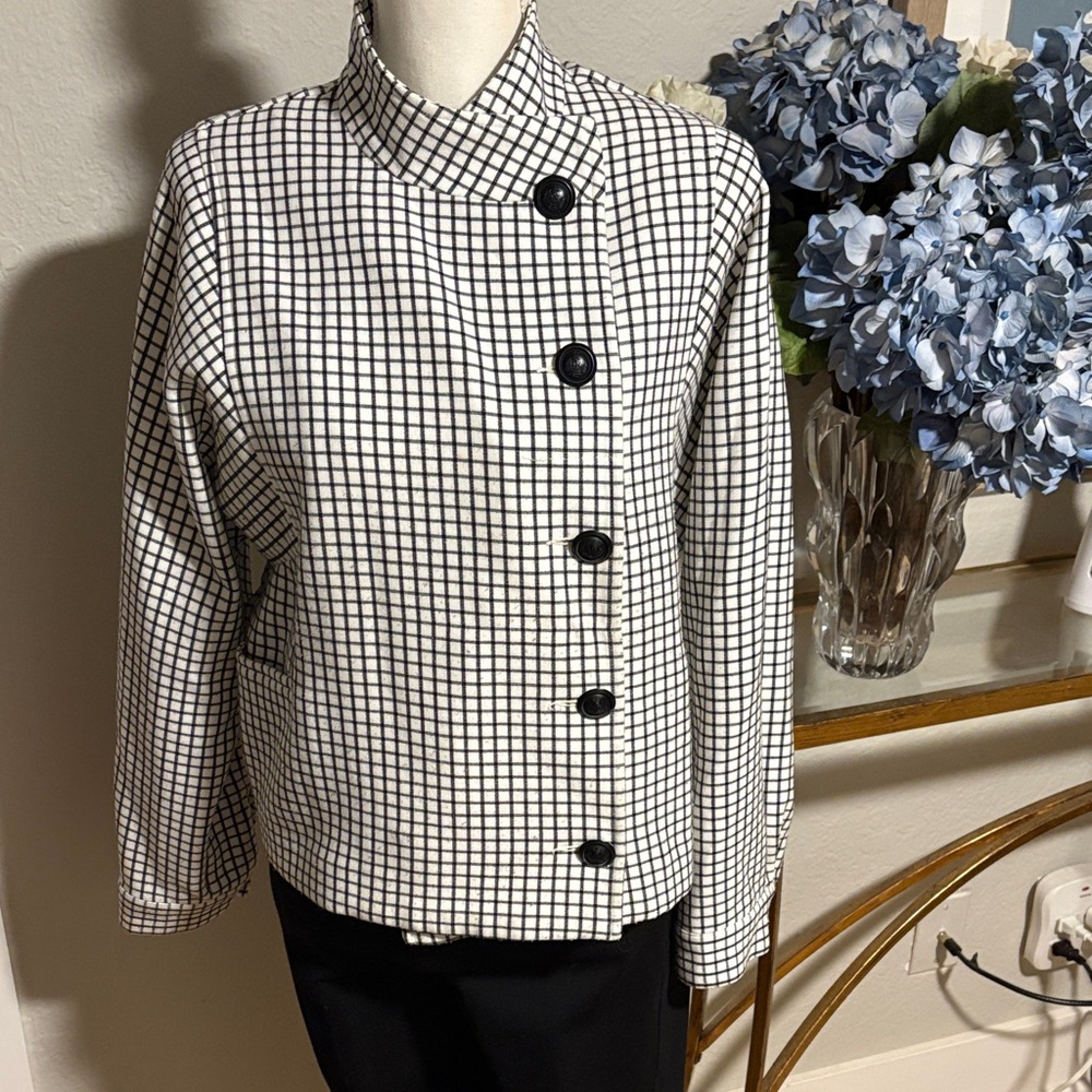 CAbi black and white check jacket with a French collar